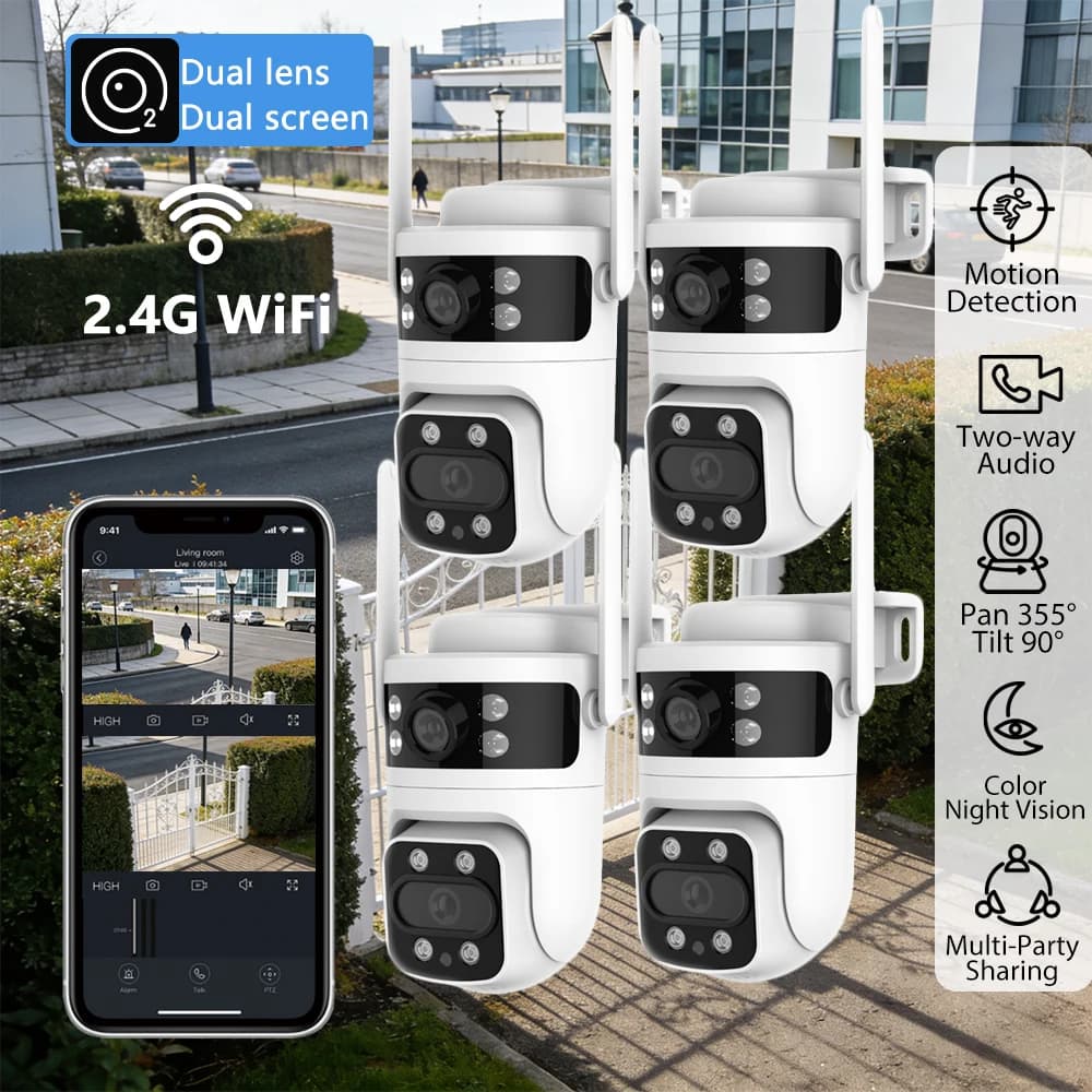 1-4PCS Y111 2K Dual Lens PTZ Outdoor Security Camera WiFi AI Human Detection Color Night Vision Two-Way Audio Smart Home Camera