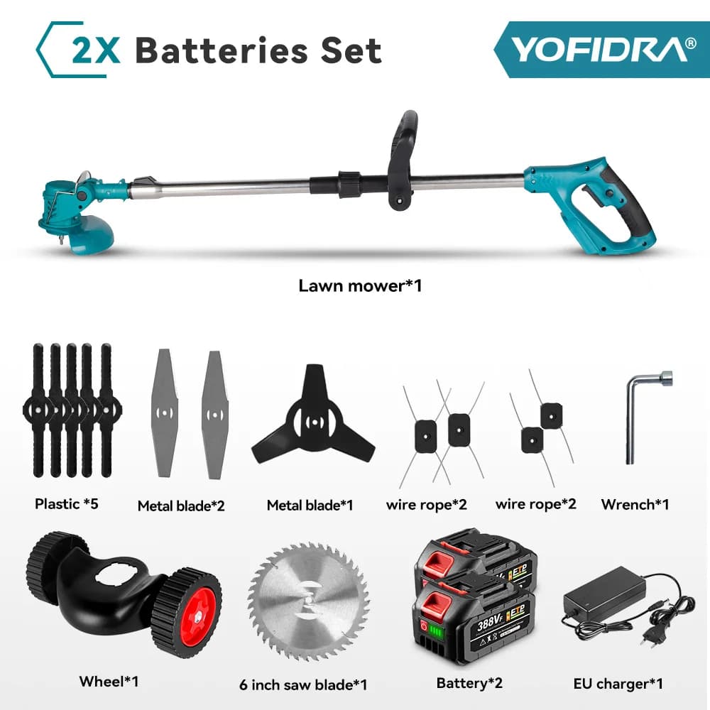 YOFIDRA 6 Inch 12000RPM Electric Lawn Mower 100-135cm Foldable Trimmer Pruning Cutting Garden Power Tool for Makita Battery Pin