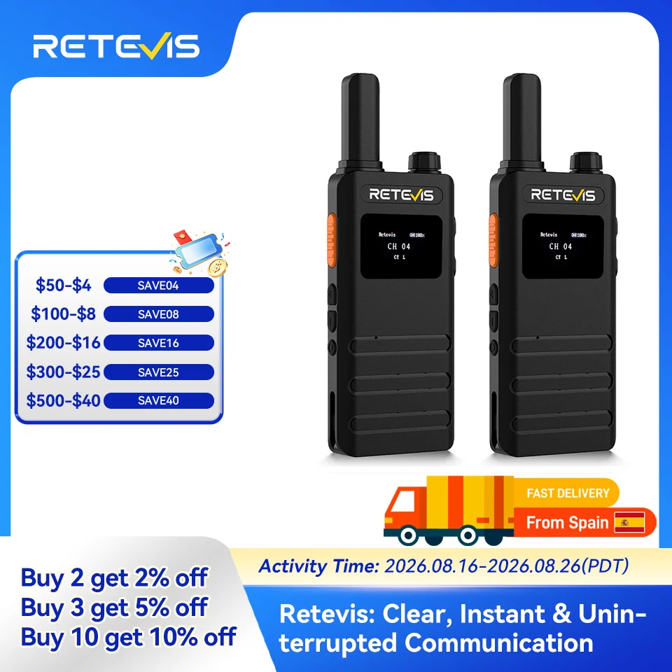 Retevis B63S Walkie Talkie 2Pcs PMR446 License-free Portable Two-Way Radio with LCD Screen for Restaurant Hotel Ship From Spain
