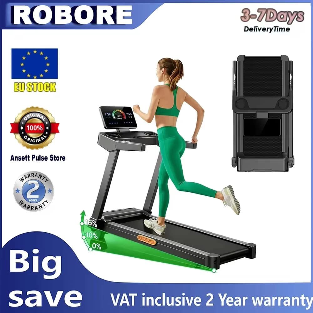 ROBORE L20 Treadmill 16% Adjustable Incline 3.5HP Brushless Motor 14km/h Speed 180kg Max Load LED Display & Heart Rate Handrails