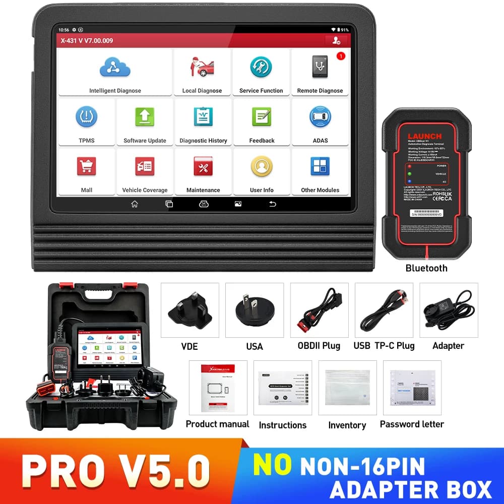 LAUNCH X431 Pro V5.0 Automotive Diagnostic Scanner Tools OEM Bluetooth Bidirectional OBD2 Scan Tool with CANFD & DOIP 38+ Rest