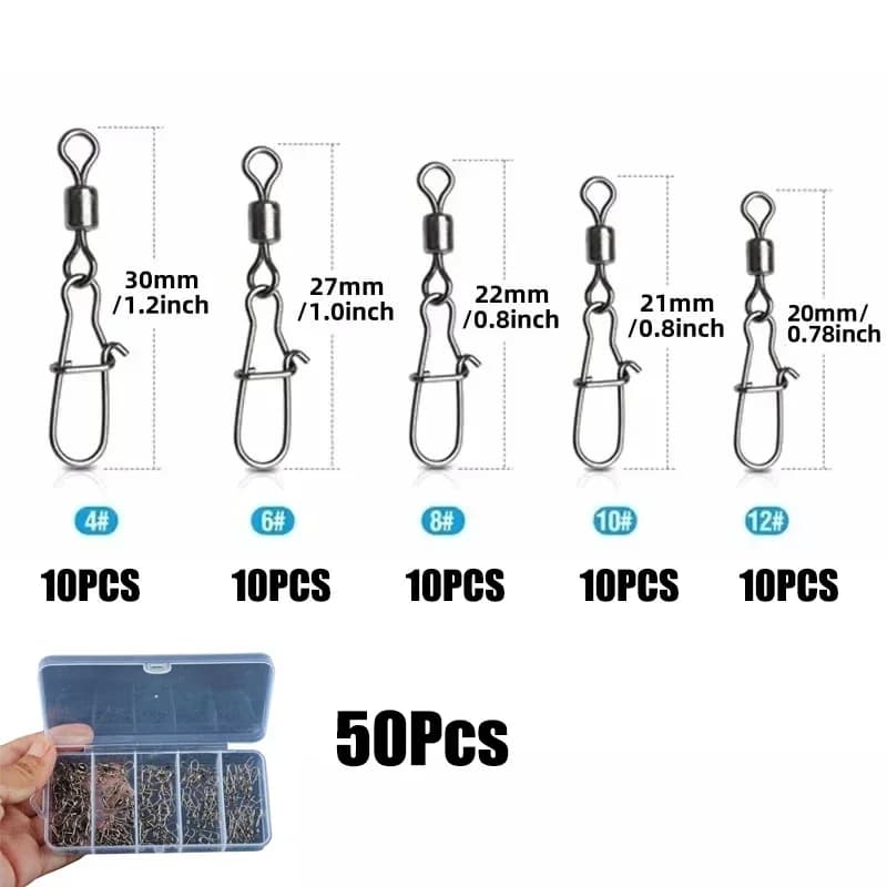 Fishing Swivel Snaps 4 12  Stainless Steel Rolling Bearing Duo Lock Connector Kit Saltwater Freshwater Lure Tackle Bulk 200 Pcs