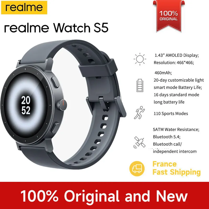 realme Watch S5 Smart Watch 1.43" AMOLED Display 5ATM Water Resistance 20-Day Battery Life 110 Sports Modes