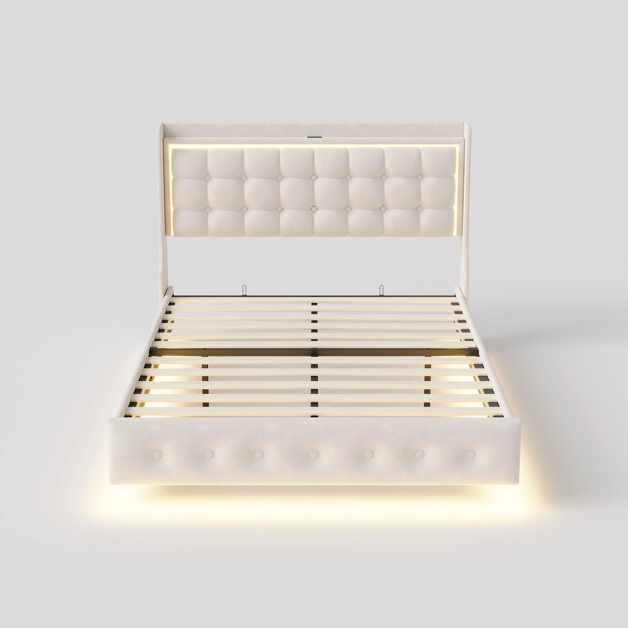Rosahqnda Upholstered Platform Bed with Sturdy Steel Frame, Velvet Floating Bed Frame 140x200cm/160x200cm,  Mattress Not Included
