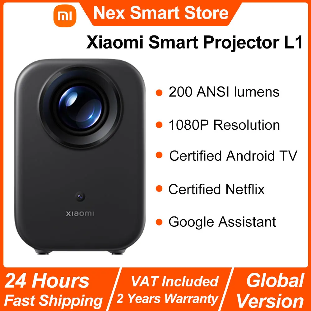 Xiaomi Smart Projector L1, 200 ANSI Google TV 1080p Resolution, Google Assistant, Auto Focus and Auto Keystone Correction, BT5.0