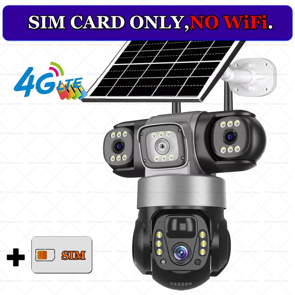 4G Solar Camera Gifted Card Outdoor Waterproof 3 Lens IP CCTV Cameras Smart Home Security Protection IP Solar 4G Camera Auto Tracking Alarm Remote Control Solar Camera