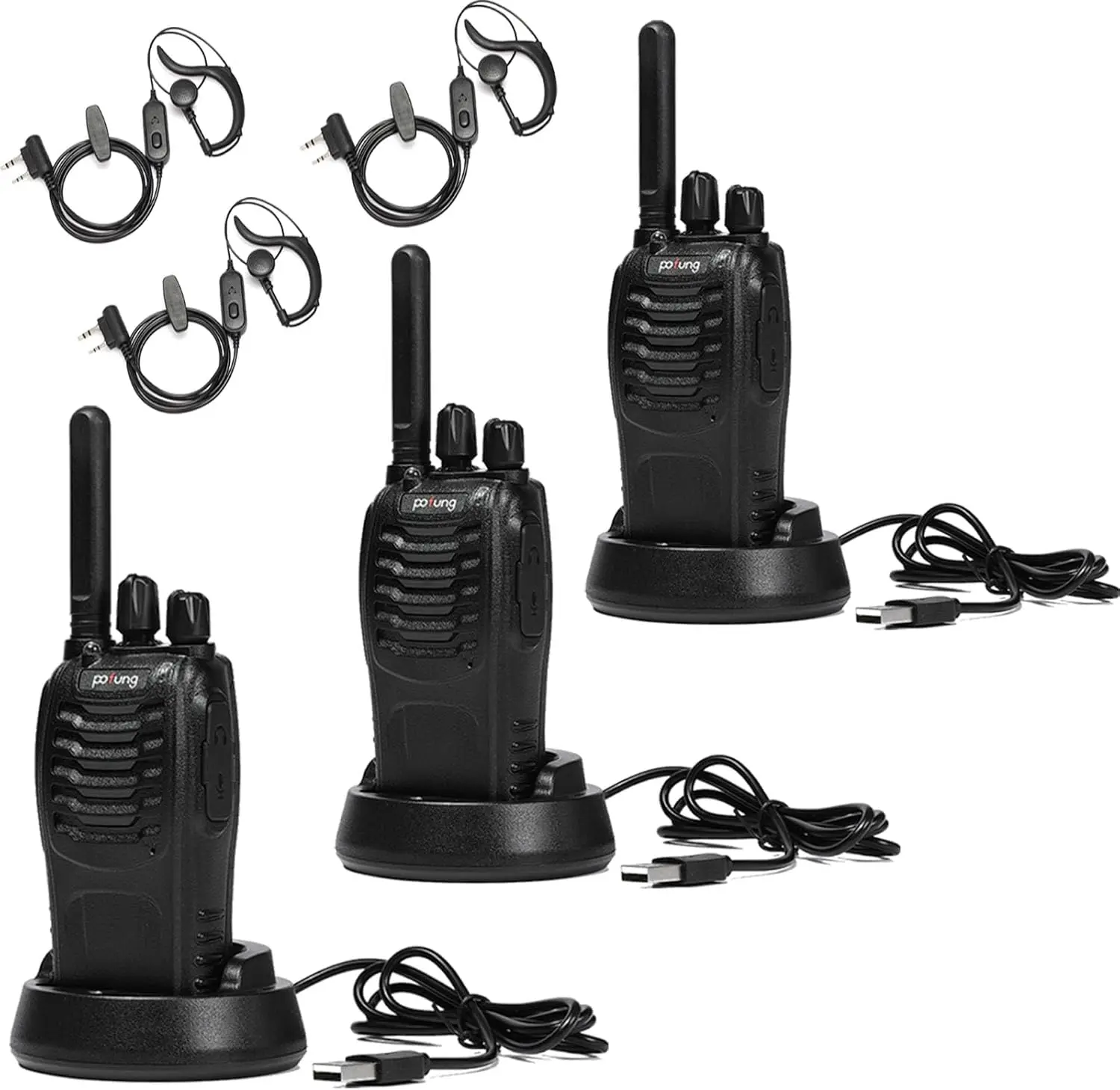 3PCS PMR446 Walkie Talkie Pofung PT88E  License-free Two-Way 16 Channel Long Range Radio with USB Charger and Earbuds