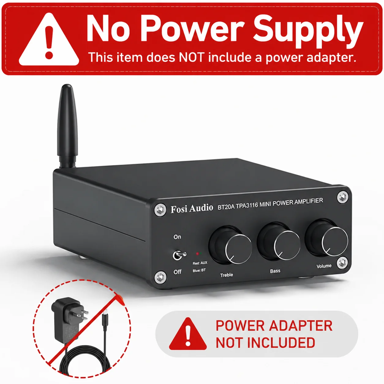 Fosi Audio BT20A Bluetooth TPA3116D2 Sound Power Amplifier 100W Mini HiFi Stereo Class D Amp Bass Treble For Home Theater