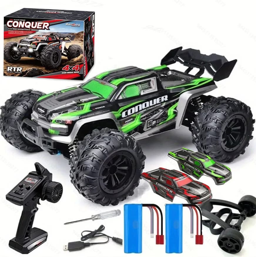 WLtoys 2.4GHz RC Car, 1:16 75km/h Off-Road Monster Truck with Headlights & Chassis Lights, Crawler Car for Enthusiasts & Kids Bi