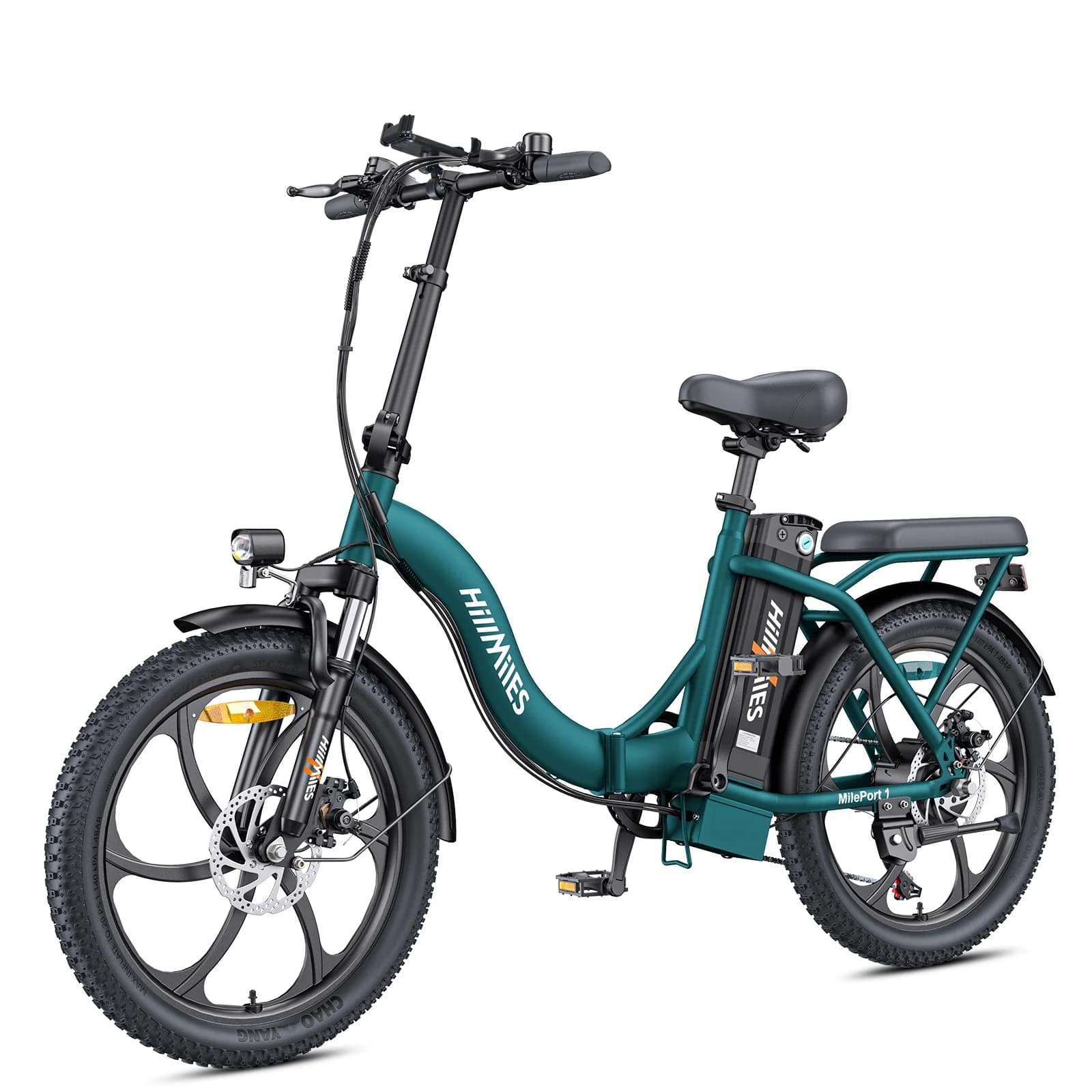 HillMiles MilePort Folding E-Bike, 250W Motor, 36V 13Ah, 25km/h, 20"x3.0" Fat Tires, Suspension Fork, 7-Speed, 100km Range