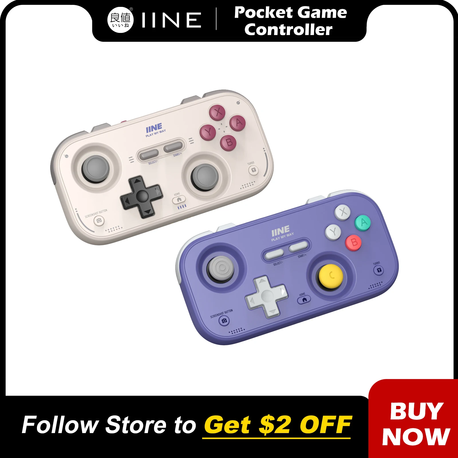 IINE Retro Pocket Chronos Controller Nintendo Layout, Hall Effect Joysticks, 1000Hz Polling Rate,Portable for Switch/PC/Mobile