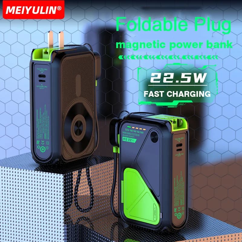 Wireless Magnetic Power Bank 20000mAh Large Capacity Fast Charger Stand AC Plug 10000mAh External Spare Battery For iPhone Xiaom