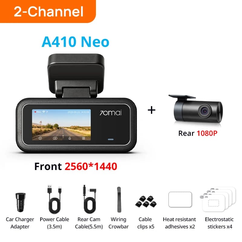 【New】70mai Dash Cam A410 Neo 2.5K HDR+1080P Supercapacitor F1.6 Aperture GPS 24H Parking Max 256GB Car DVR 70mai A410 Neo