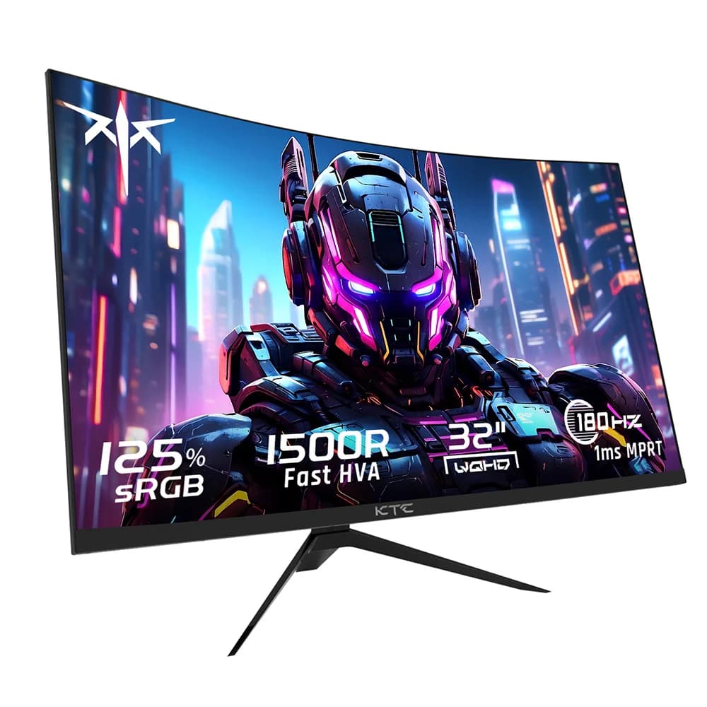 Ktc H32S17 32 Inch 1500R Curved Gaming Monitor 2560X1440 Qhd 180Hz 16:9 Eled 99% Srgb Hdr10 1Ms Mprt Response Time Low-Blue Compatible with Freesync and G-Sync USB Hdmi2.0 2Xdp1.4 Audio Out Flexible Adjustment with Sturdy Tripod Vesa Mount Display