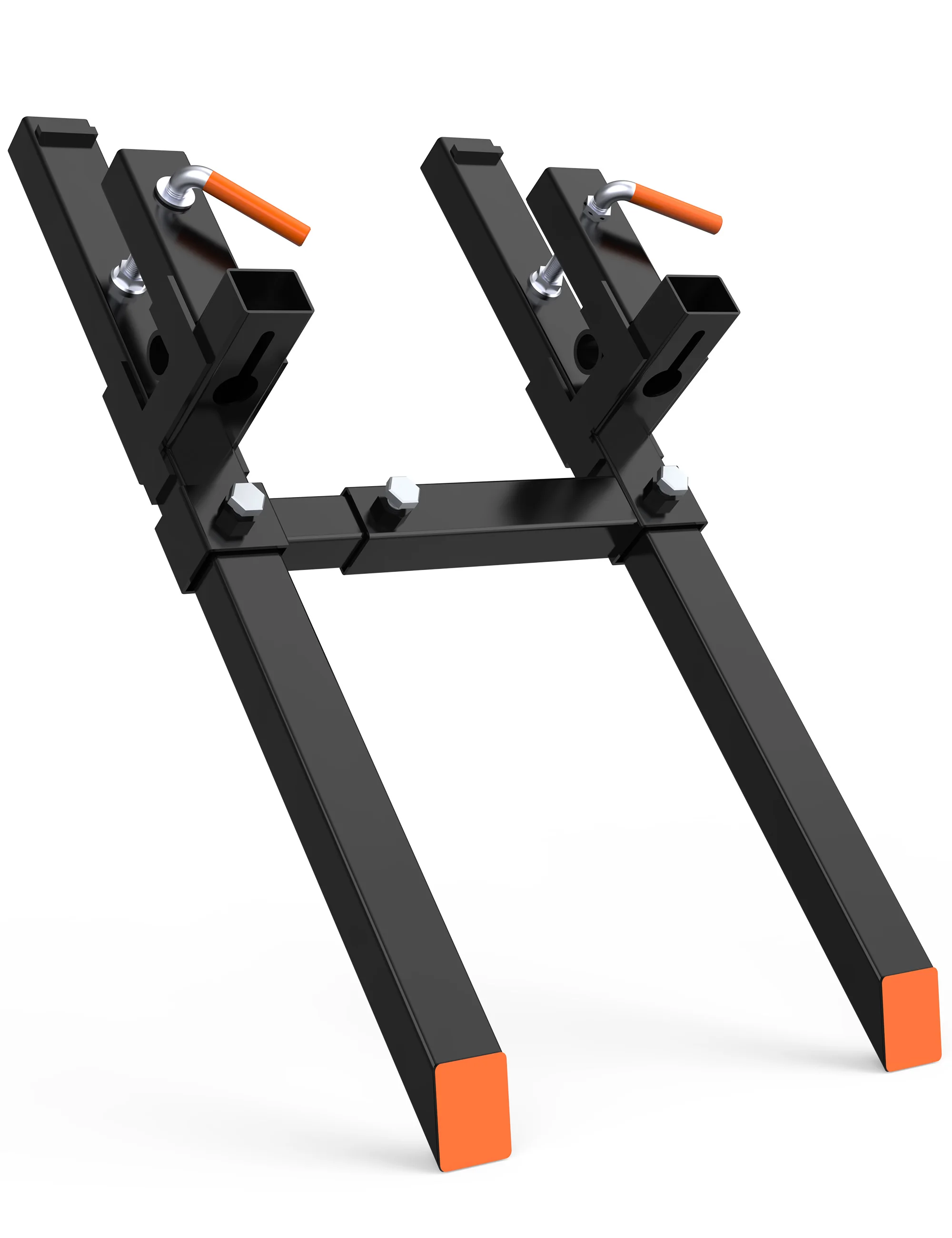 Heavy Duty Clamp-On Pallet Forks for Tractor Loader, Skid Steer – 2000lbs Capacity, Adjustable Stabilizer Bar or Not, Quick Attach, Ideal for Agricultural and Farm Machinery