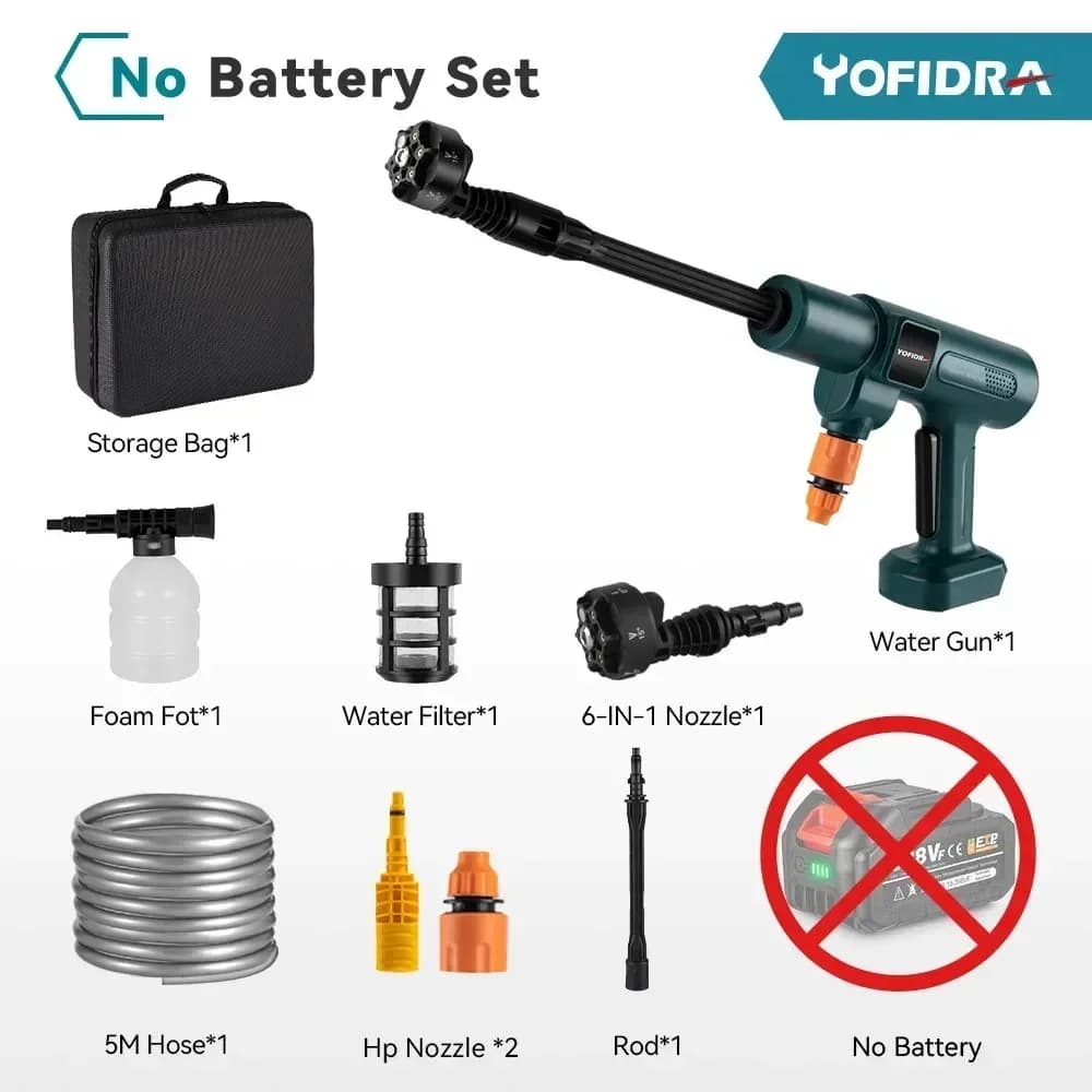 YOFIDRA 200Bar Brushless Electric High Pressure Water Spray Gun 3500W 6IN1 Car Clean Washer Garden Tool For Makita Battery Pin
