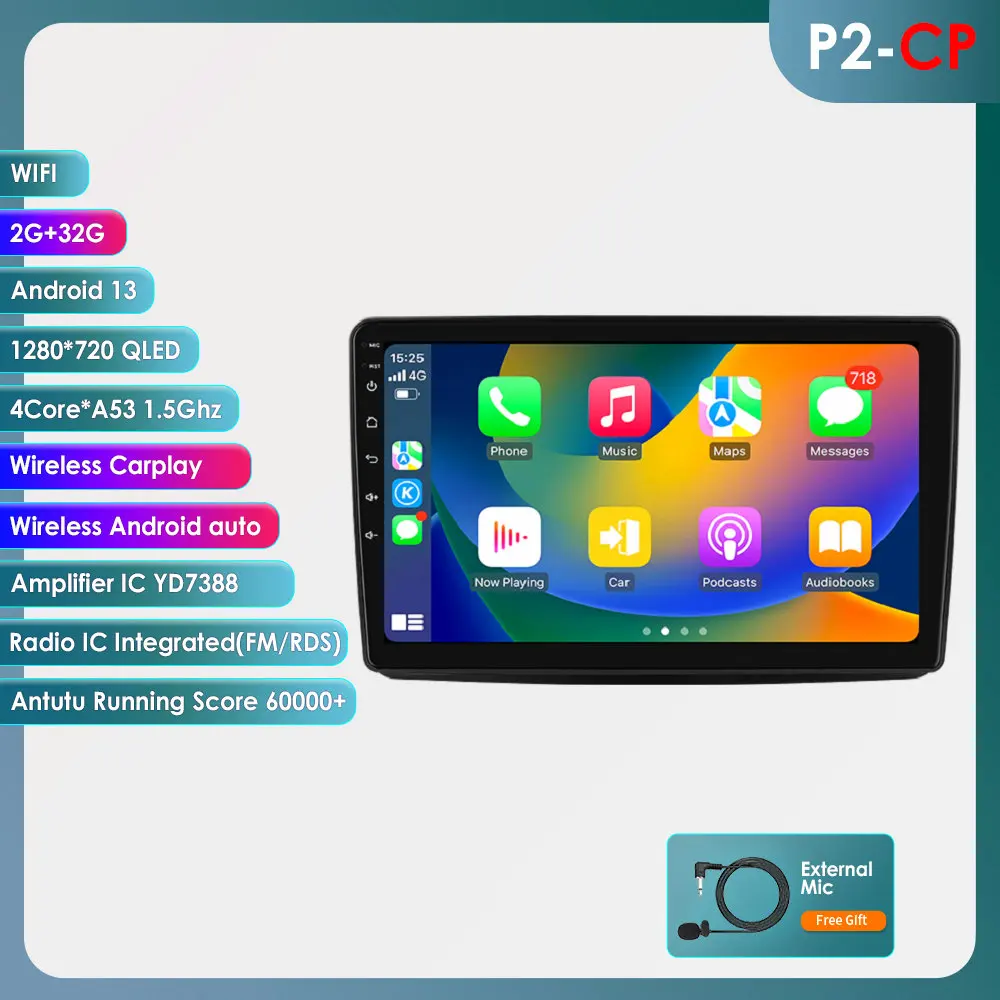 Hizpo 9" Wireless CarPlay Android Auto Car Radio For Fiat Panda 2003 - 2012 Multimedia Wireless Apple CarPlay Smart Intelligent Systems IPS Touch Screen Stereo Video Player 2 Din Autoradio Head Unit Navigation BT GPS 4G WIFI FM AM DSP RDS SWC 360Camera PC
