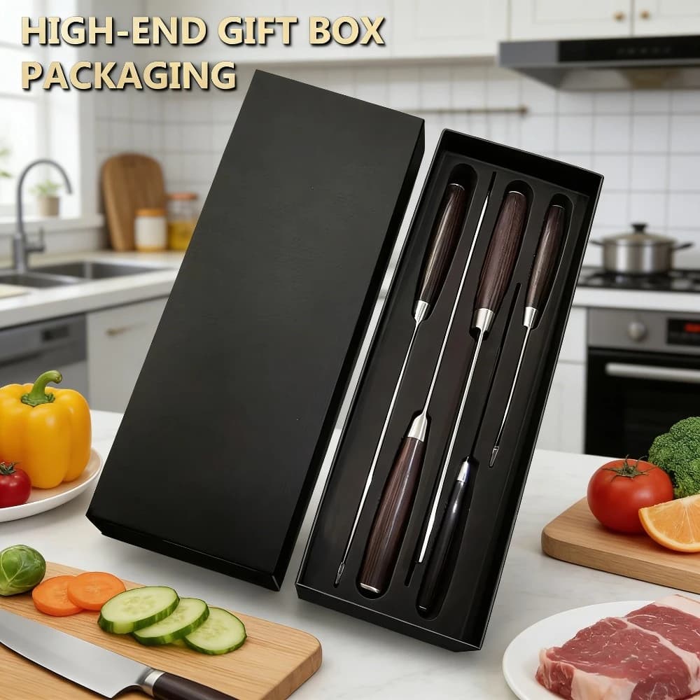 5Pcs Kitchen Knife Set Laser Damascus Pattern 7Cr17 Steel Sharp Durable Rust Resistant Wooden Handle Gift Box with Waist Seal