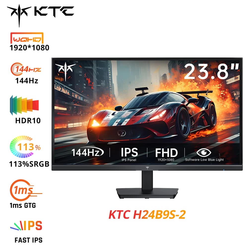 KTC H24B9S-2 144Hz Gaming Monitor, 23.8' FHD IPS Display, 178° Wide Viewing Angle, 113% SRGB, 16.7M Colors, Low Blue Light, 280 cd/m², HDMI & VGA, VESA 75x75mm Mount, Smooth Gaming & Daily Productivit