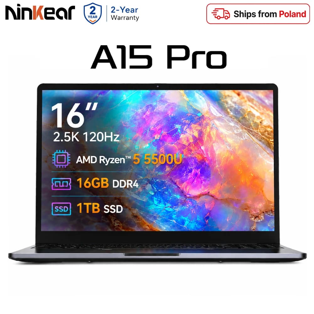 Ninkear A15 Pro Laptop 16GB 1TB AMD Ryzen 5 16 inch 120Hz 2560*1600 Display Screen Fingerprint Unlock Notebook Computer