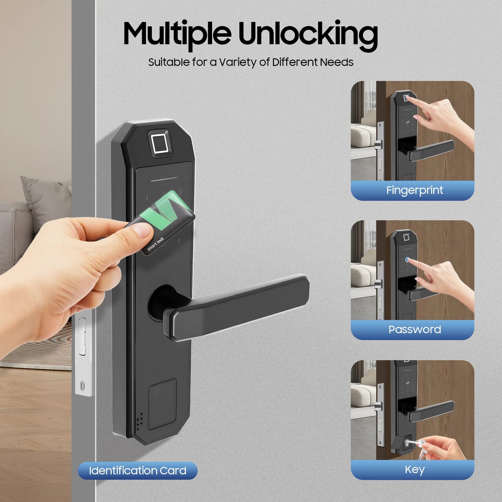 Smart Fingerprint Door Lock Keypad Electronic Lock for Wooden Aluminum Indoor Doors with Touch Control and 200 Users