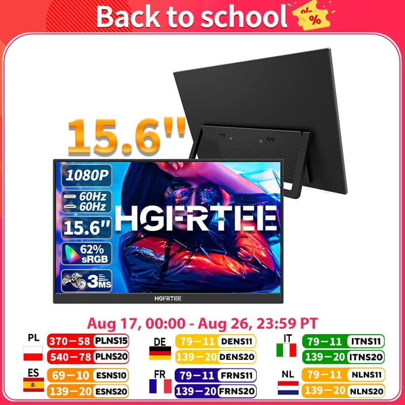 HGFRTEE 15.6 Inch Portable Monitor, FHD-IPS Laptop External Second Screen, Gaming Extended Display with Type-C HDMI