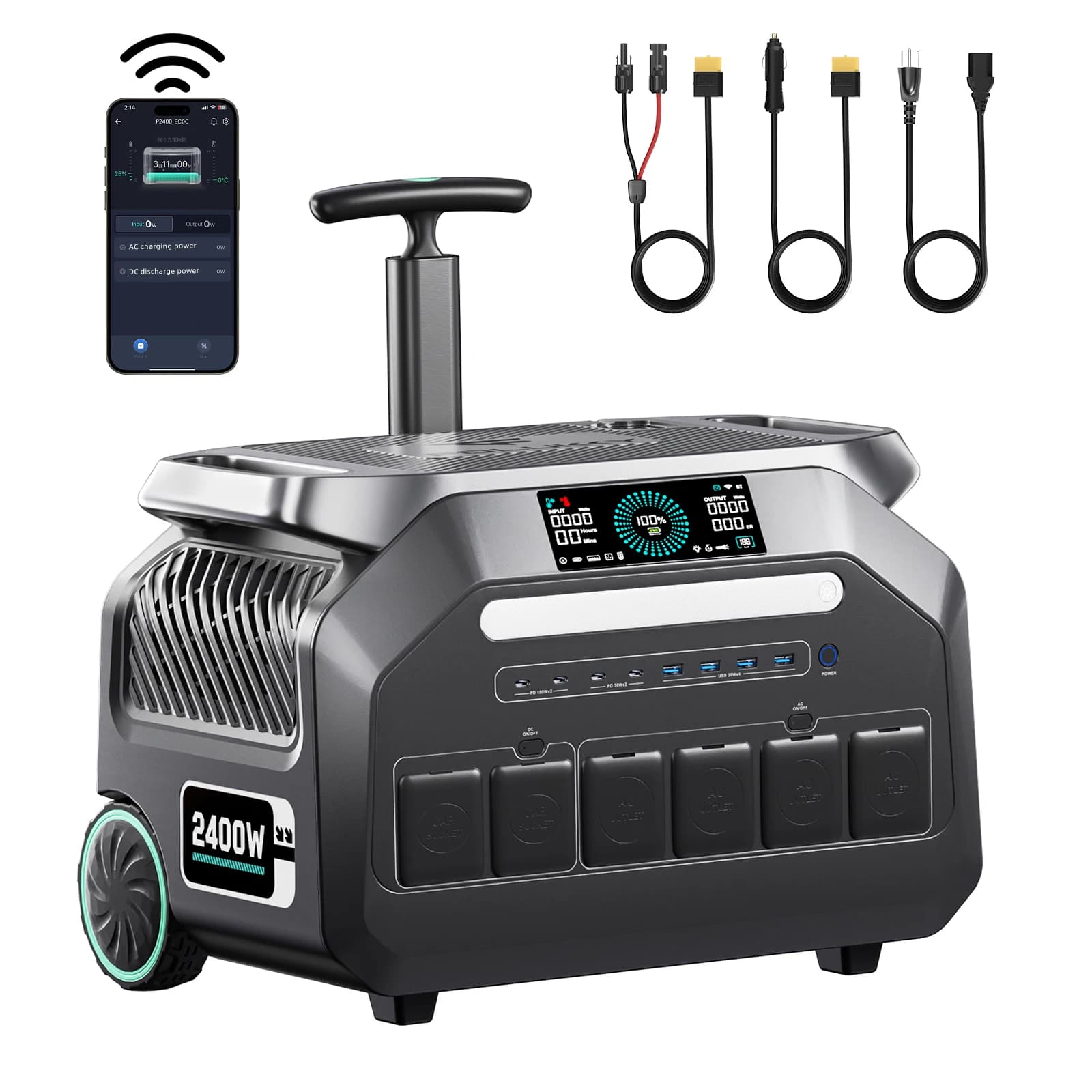 IEE P2400 Portable Power Station 2400W LiFePO4 Battery 2048Wh Solar Generator With APP AC V Output Trolley For RV Camping Van