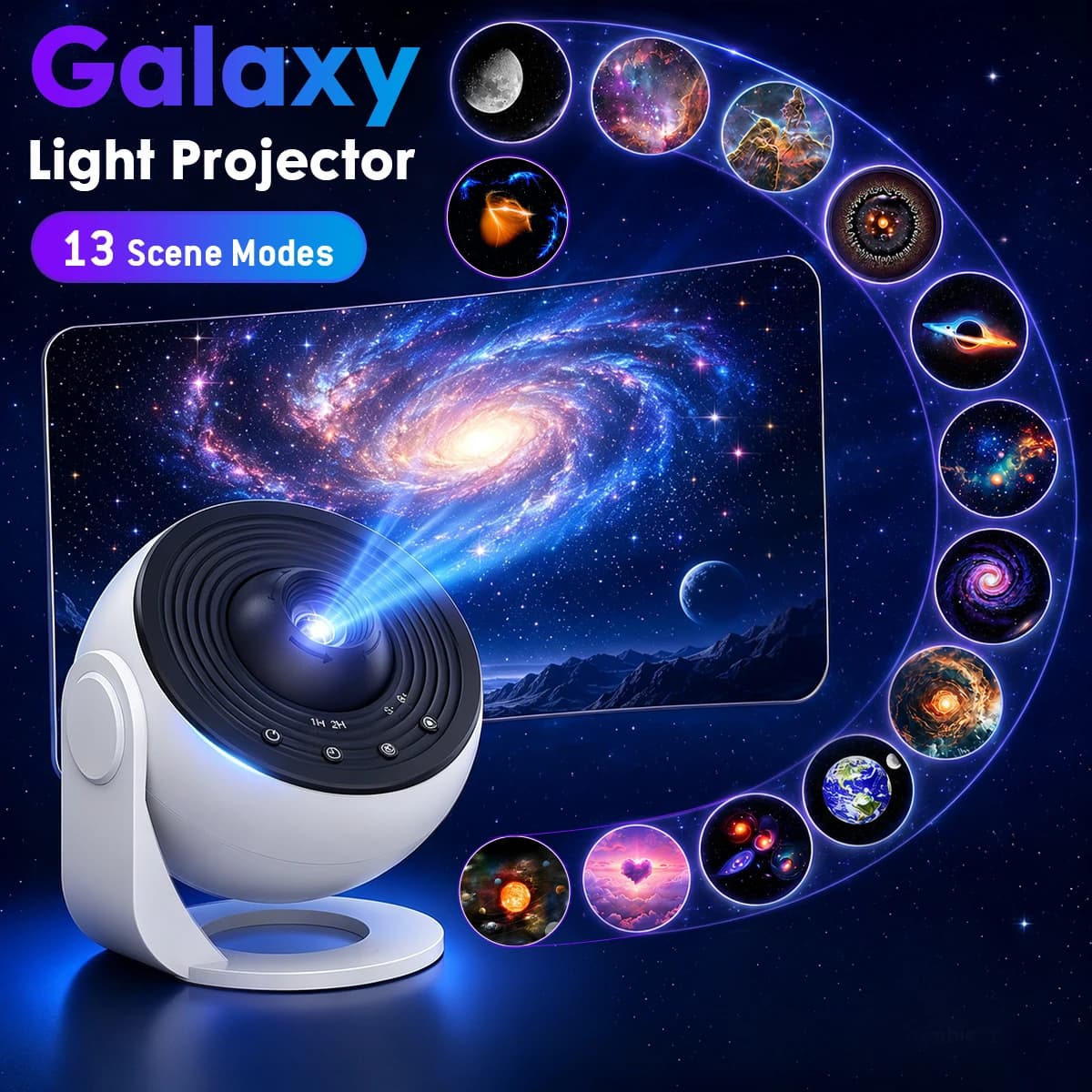 PRO Upgrade HD 360° Rotatable Starry Sky Galaxy Projector , Timer Funtion Adjustable Focal Length Planetarium 13 IN 1 Night Light for Bedroom Gift