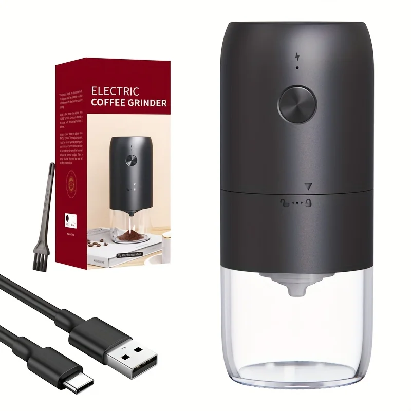 Electric Coffee Grinder: Portable Rechargeable (Type-C), Ceramic Grinding Core, Multi-Gear Coarseness Adjustment, for Home & Pou