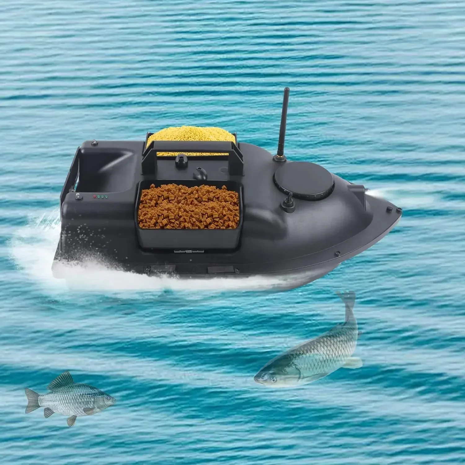 220V Feeding Boat 500m Fishing Bait RC Boat with LED, 2kg Fishing Bait Remote Control Ship Fish, Wireless Finder Bait Boat Fishing NEW (Black,19.69*9.84*6.69in)