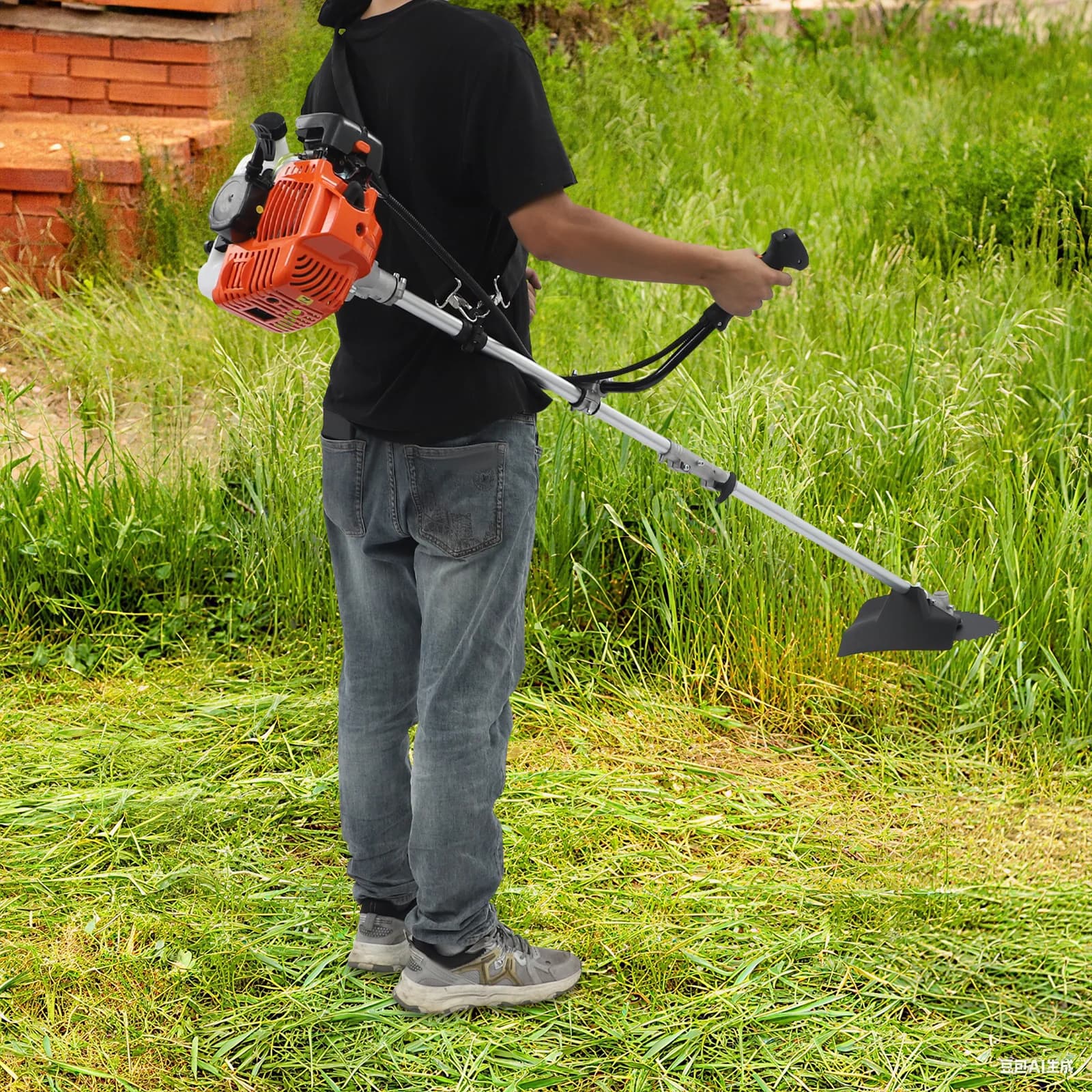 Gas Brush Cutter 10000RPM Multifunctionl Weed Trimmer with 3 Trimming Heads, Petrol Grass Cutter for Garden Bush & Weed Trimming