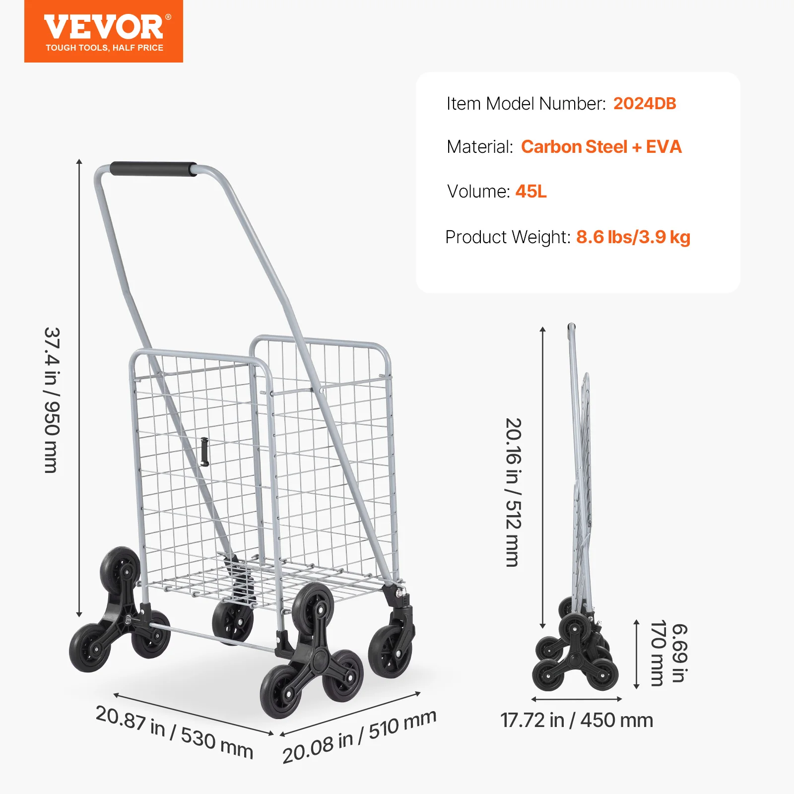 SucceBuy 88lbs Folding Shopping Cart Light-weight Storage Stair Climbing Utility Cart with Wheels Outdoor Travel Picnic Handcart