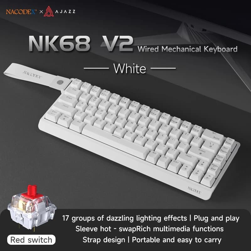 Ajazz NK68 V2 Gaming Mechanical Keyboard suitable for gaming office  hot swappable red switch computer accessories gifts