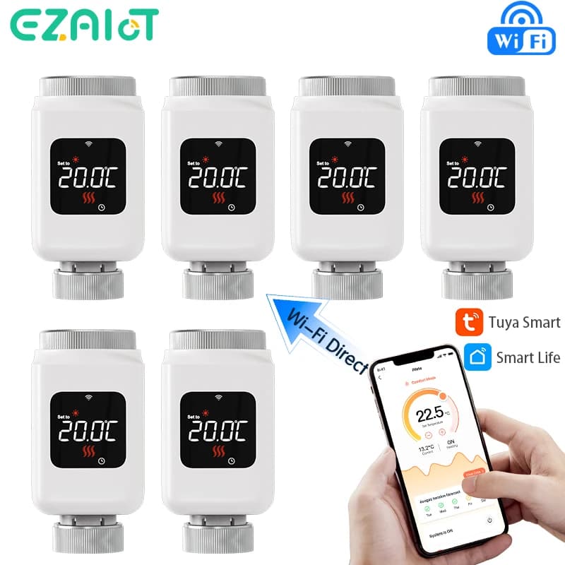Tuya Smart WiFi Thermostatic Radiator Valve TRV Programmable APP Remote Temperature Controller Heating Actuator Intelligent Wi-Fi Direct Connected Thermoregulator Voice Control Alexa Google Home Yandex Alice