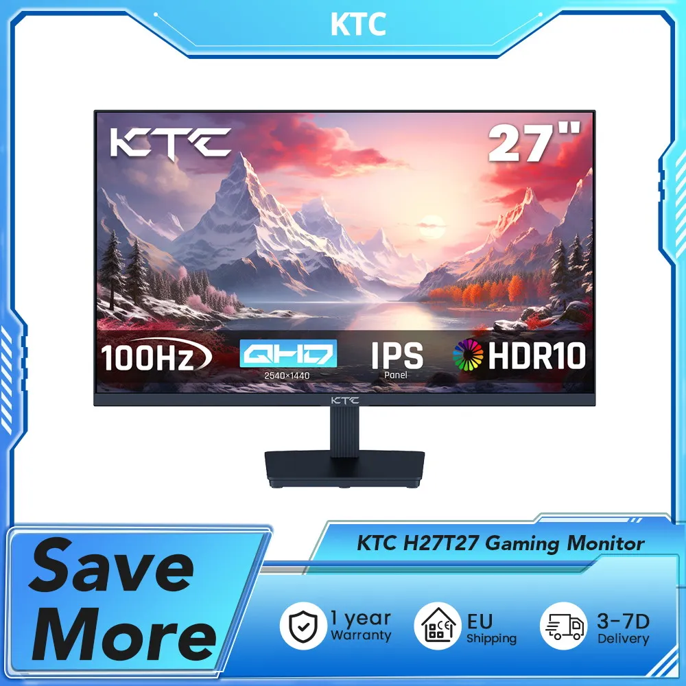 KTC H27T27 Gaming Monitor, 27" 2560x1440 IPS Screen, 100Hz Refresh Rate, HDR10 1ms Response Time,  Low Blue Light & Flicker-Free