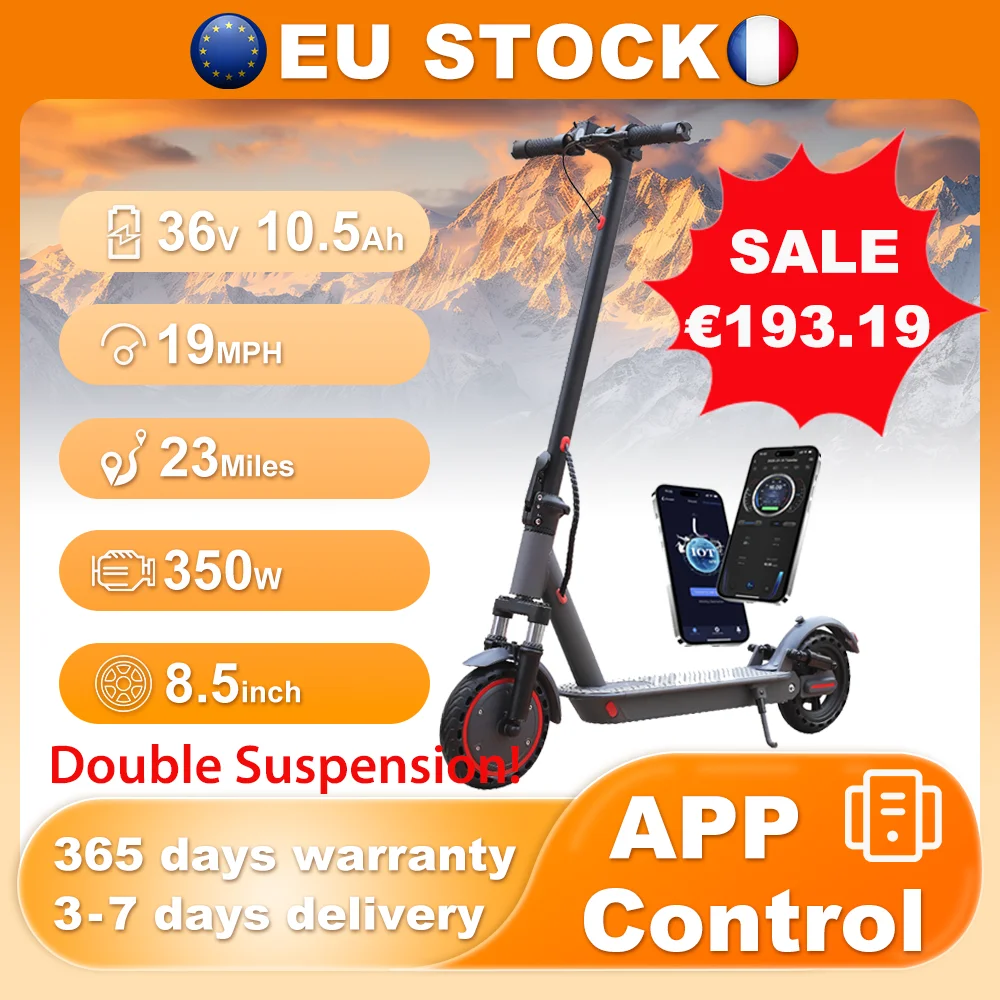2026 EU Store Electric Scooter with Dual Hydraulic Suspension 350W Brushless Motor 37km/23miles Range, 8.5-Inch Puncture-Proof Tires, Comfortable Ride on Rough Terrain, Foldable Design for Adults, LED Headlight,High-Speed E-Scooter for Commuting & Outdoor