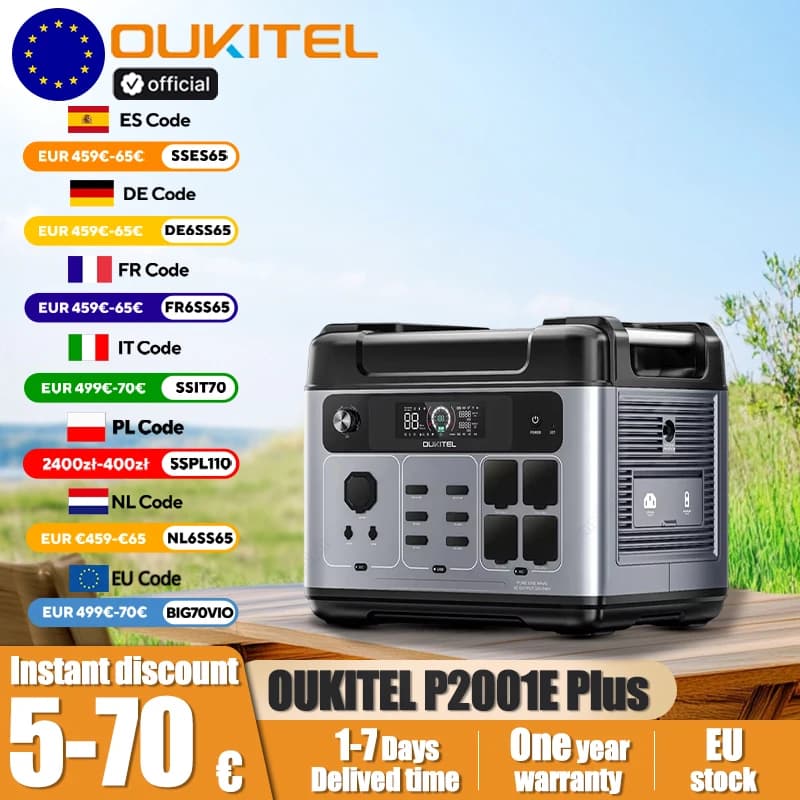 OUKITEL P2001E Plus Portable Power Station 2400W Output Power 2048Wh LiFePO4 Family Outdoor Camping Backup Power Mobile Power