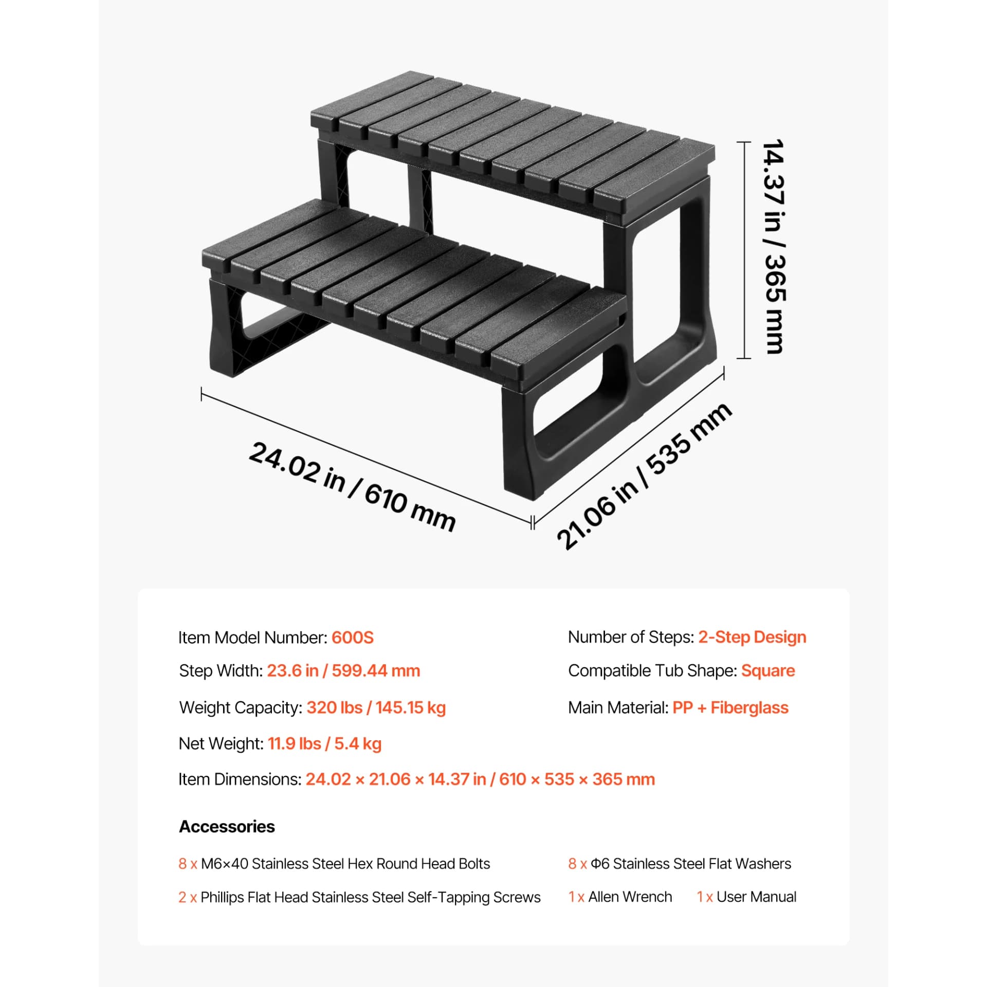 SucceBuy Hot Tub Steps 2/3-Step Spa Outdoor Stairs 23.6/25/25.2in Wide PP Pool Ladder with 320/600/550 lbs Weight for Patio Deck