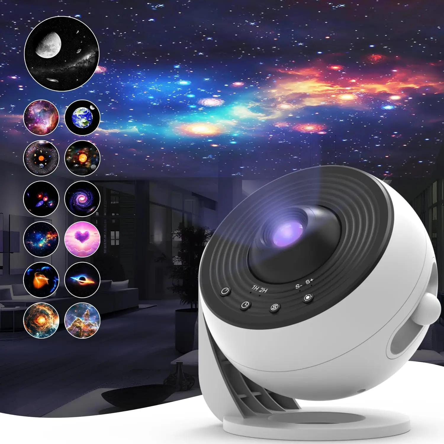 13 in 1 Upgraded PRO Galaxy Projector, 360° Rotating, 4-Button HD Planetarium Starry Sky Night Light with 1/2h Timer for Bedroom