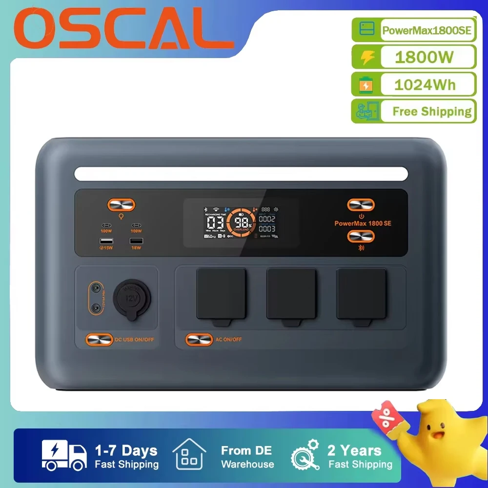Oscal Powermax1800SE Portable Power Station Peak 1024Wh 1800W LiFePO4 Battery Solar Generator For Home Emergency Camping RV