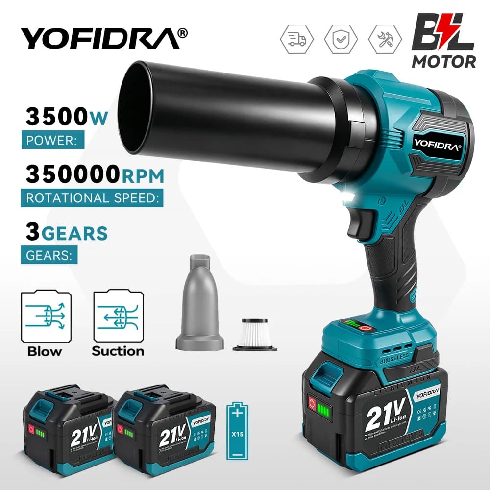 YOFIDRA Brushless Electric Turbo Blower Fan 330000RPM Handheld Leaf Blower Dust Blowing Tool for Makita 21V Battery Pins