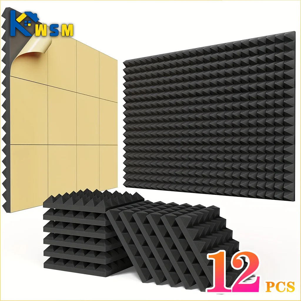 12PCS Self-Adhesive Soundproof Wall Panels Acoustic Foam Tiles Noise Reduction Home Studio Bedroom Sound Deadening Stick