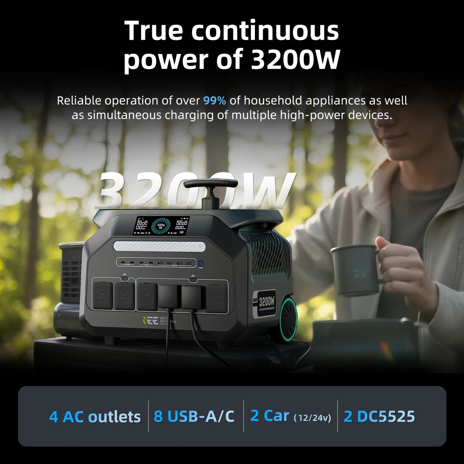 IEE 2400W 3200W Portable Power Station 64000Ah LiFePO4 2048Wh Life Battery AC V Output Trolley for RV Camping Van Mobile APP