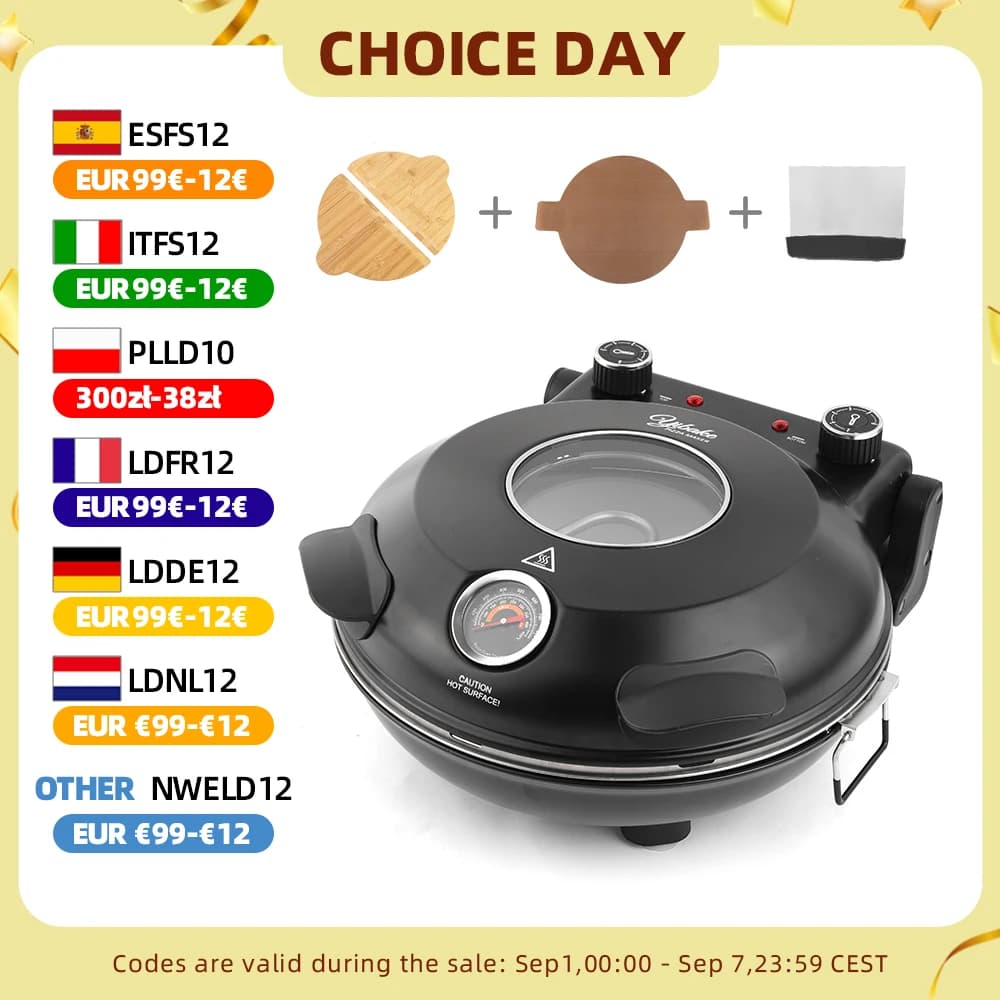 Electric Pizza Oven 12 Inch, 1200W Dual Temp Stone Maker + 3 Accessories, 420℃ 10-Min Bake