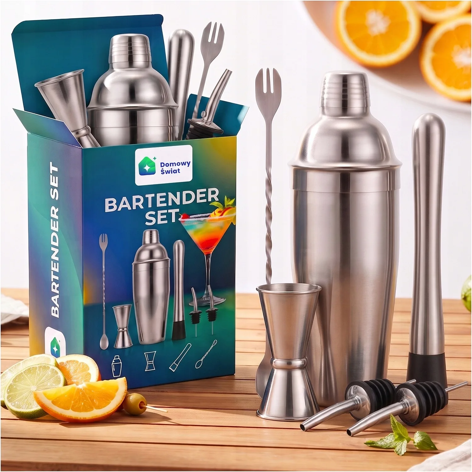 Professional Bartender Cocktail Shaker Set with Bar Tools Home Bar Accessories Kit Stainless Steel Complete Bartending Kit Jigger Strainer Muddler Stirrer Bottle Opener for Home Bar Restaurant Party Beverage Drink Mixing Enthusiast Complete