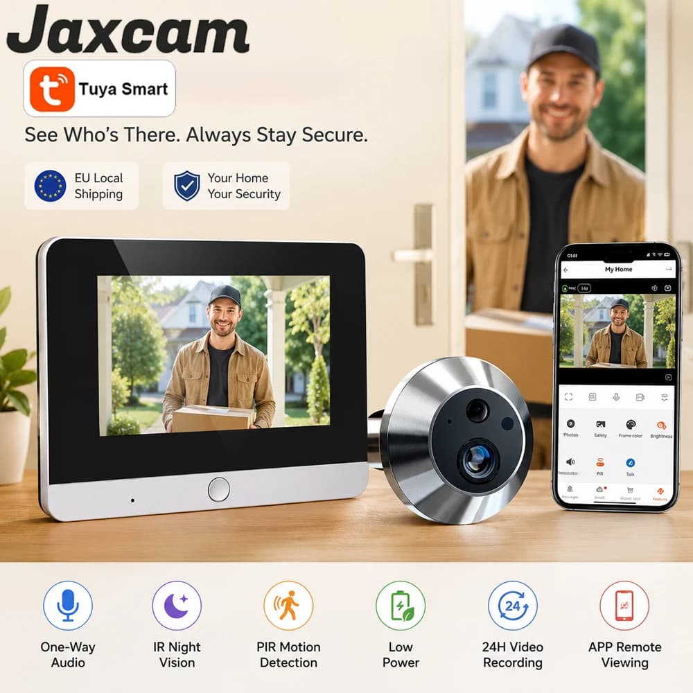 Local Warehouse Smart Life Tuya 5MP Wireless 2.4G WiFi Video Doorbell Peephole Camera 4.3 Inch Indoor Screen PIR Human Detection 24/7 Remote Live View Home Security Door Eye Monitor