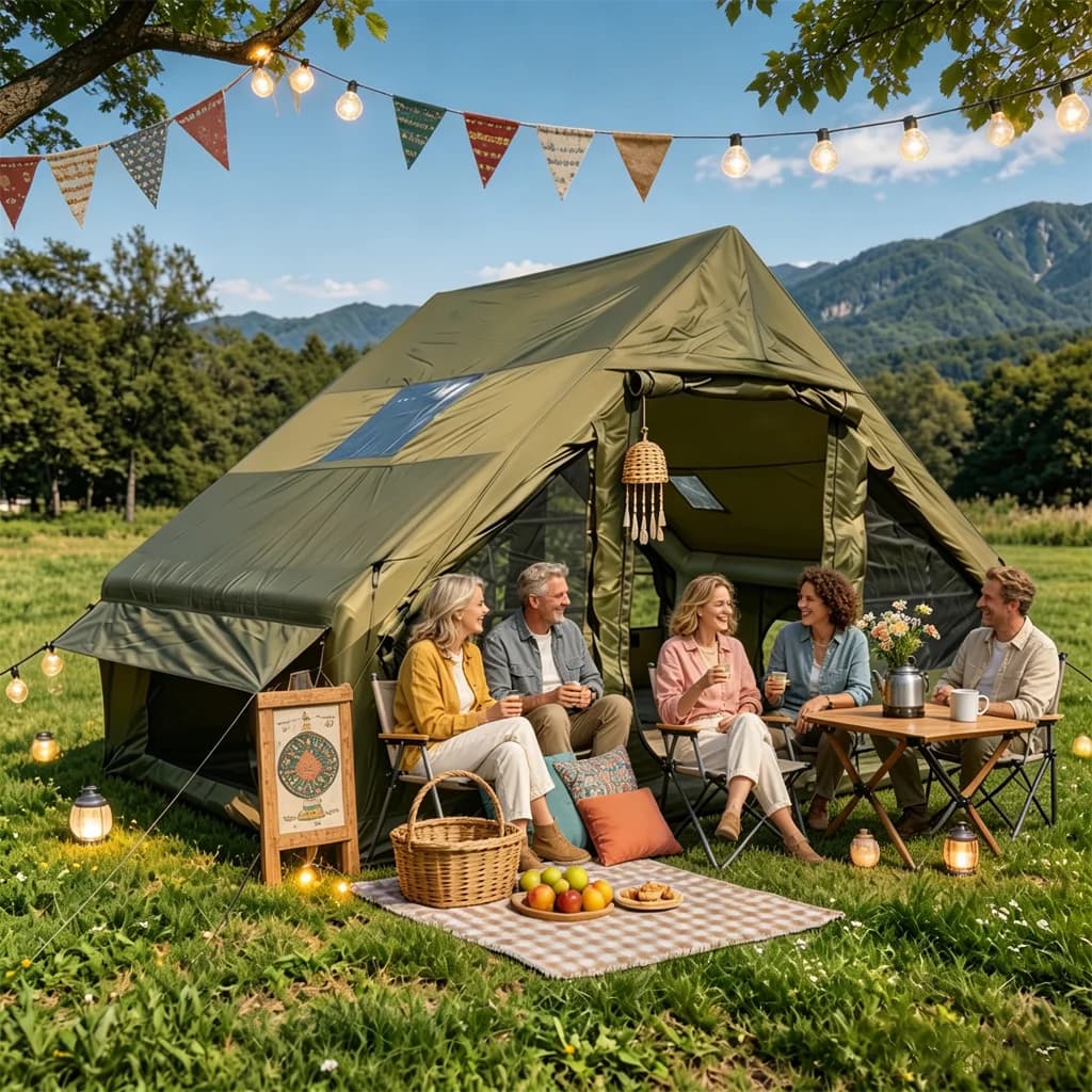6.3㎡ Outdoor Camping 4-6 Person Tent Rainproof Family Awning Beach Quick Open Fishing Park Large Inflatable Tent