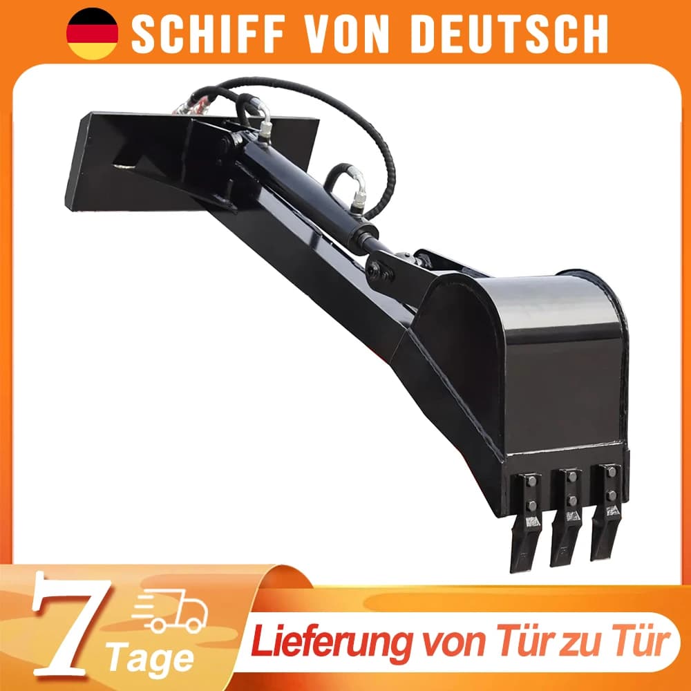 MMS Skid Steer Loader Attachment Fronthoe 30cm/12" Bucket, Extended Straight Digger Backhoe for Digging Ditches and Planting