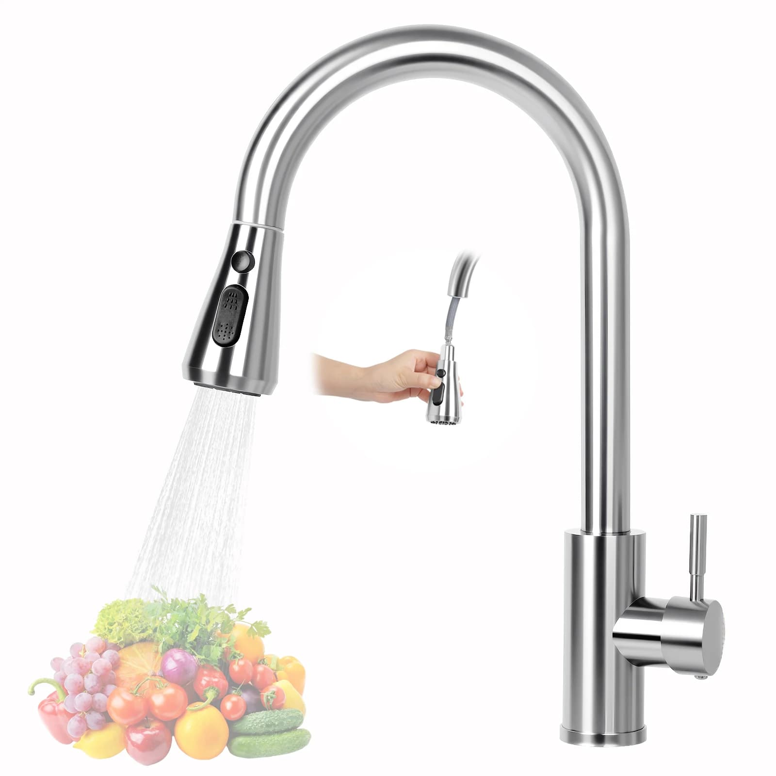 Kitchen Sink Faucets Stainless Steel Pull Out Kitchen Sink Water Tap Deck Mounted Mixer Stream Sprayer Head Hot Cold Taps
