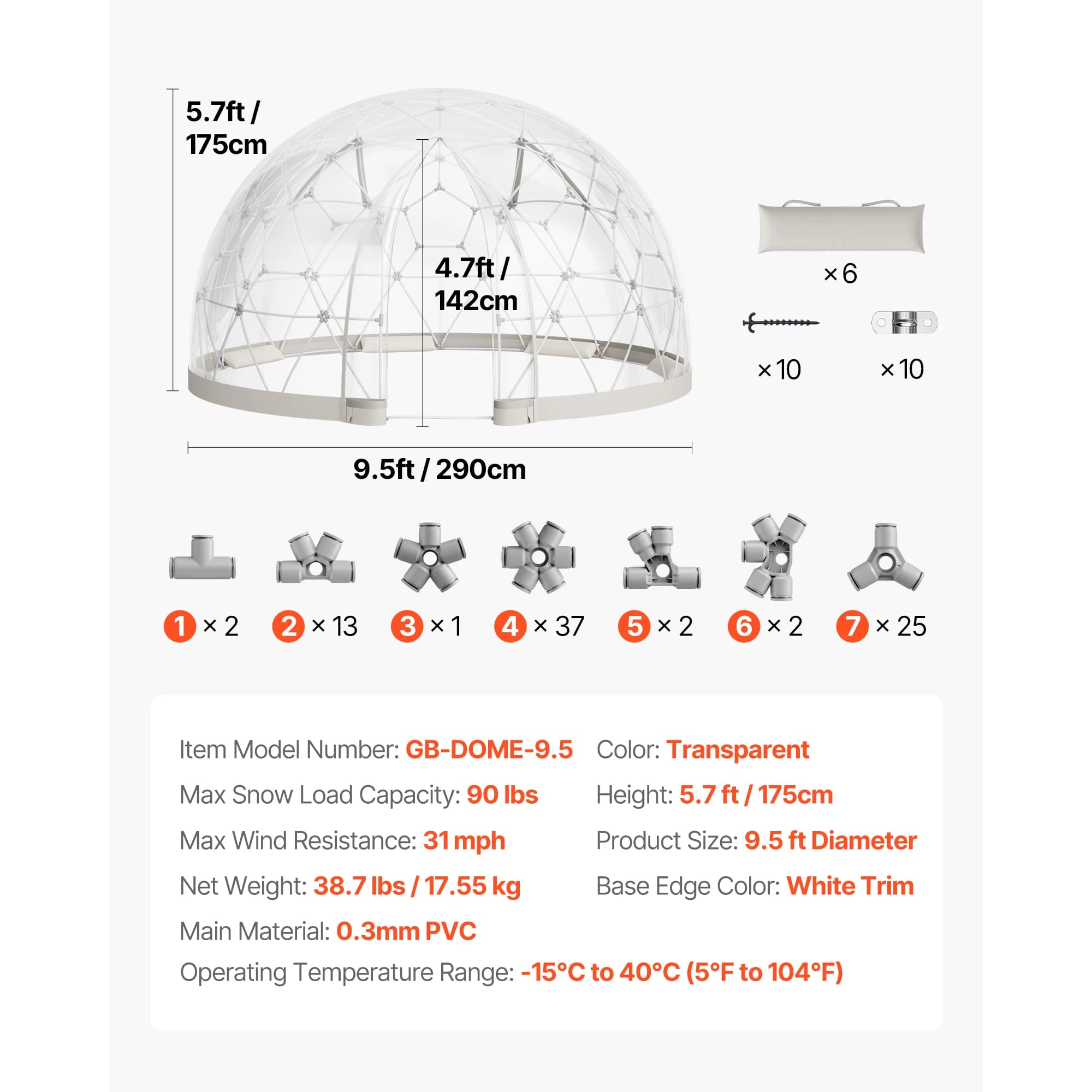 SucceBuy Garden Dome Tent Outdoor Clear Bubble Tent Weatherproof Geodesic Dome Greenhouse w/ Window for Backyard Patios Camping